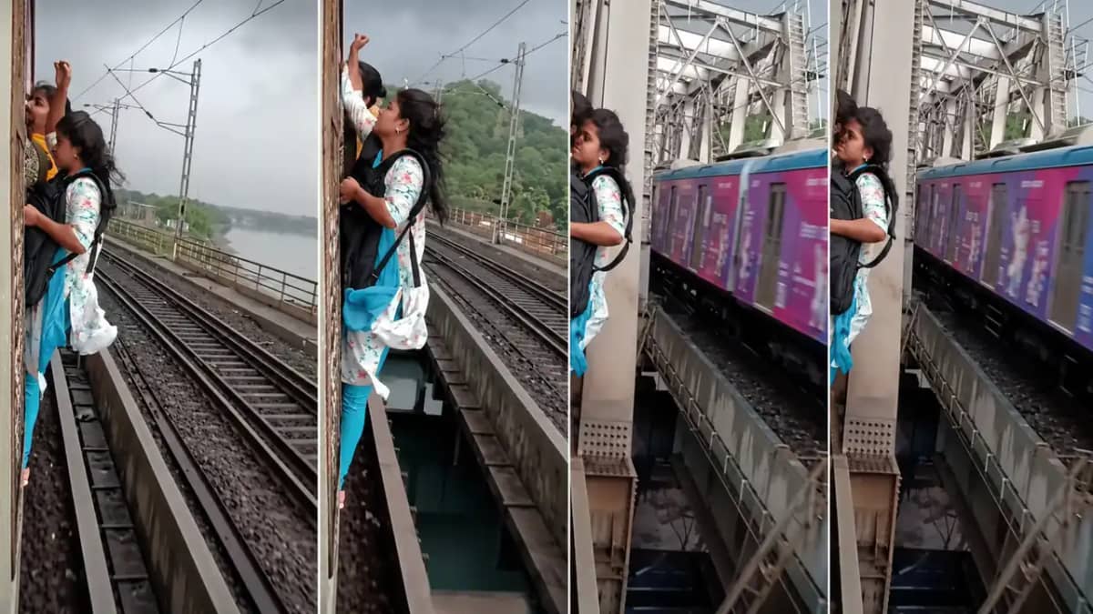 ముంబై లోకల్‌ ట్రైన్ లో షాకింగ్ దృశ్యాలు.. ట్రైన్ బయట వేలాడుతూ మహిళల ప్రయాణం