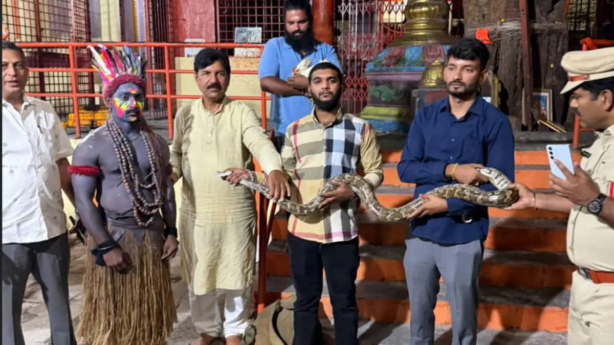 గణేశ్ నిమజ్జన వేడుకల్లో కొండచిలువతో స్టెప్పులు..విశాఖ డ్యాన్స్ బృందం హంగామా